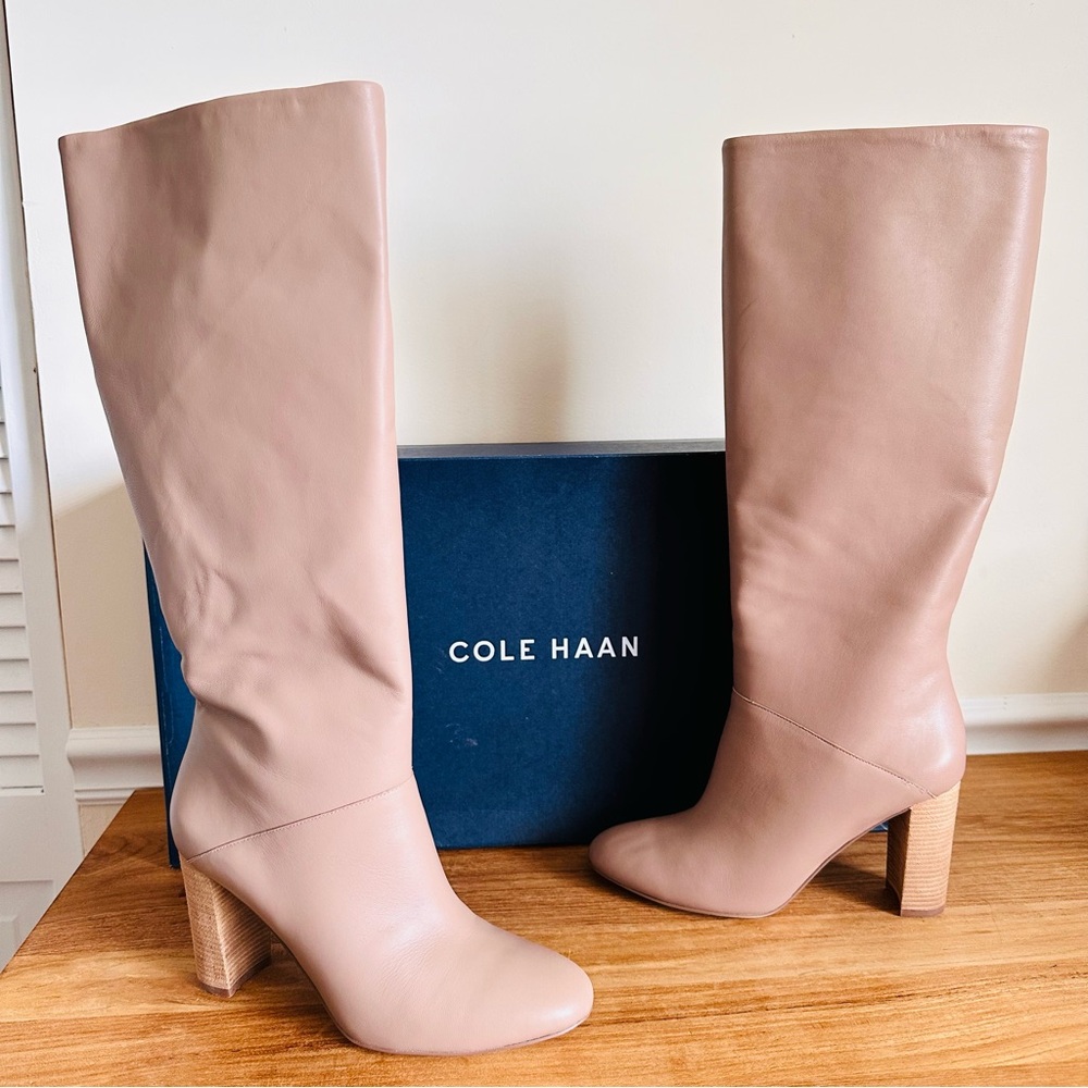 NEW Cole Haan Women Size 9 Glenda Knee High Leather Boots W15666 Stone Taupe